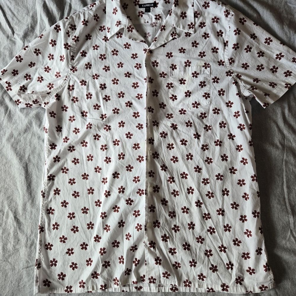 Express White Shirt with Red Floral Pattern